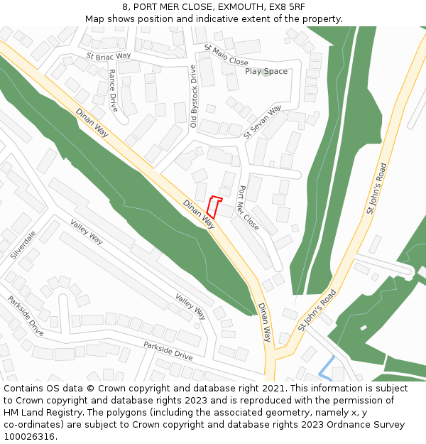 8, PORT MER CLOSE, EXMOUTH, EX8 5RF: Location map and indicative extent of plot