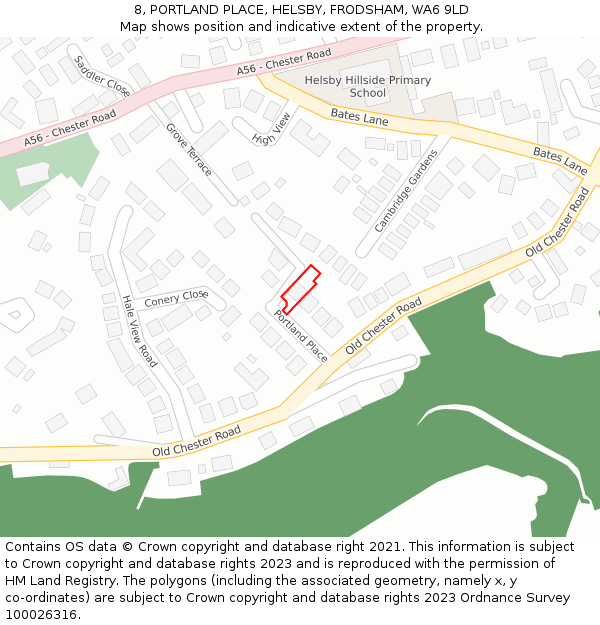 8, PORTLAND PLACE, HELSBY, FRODSHAM, WA6 9LD: Location map and indicative extent of plot