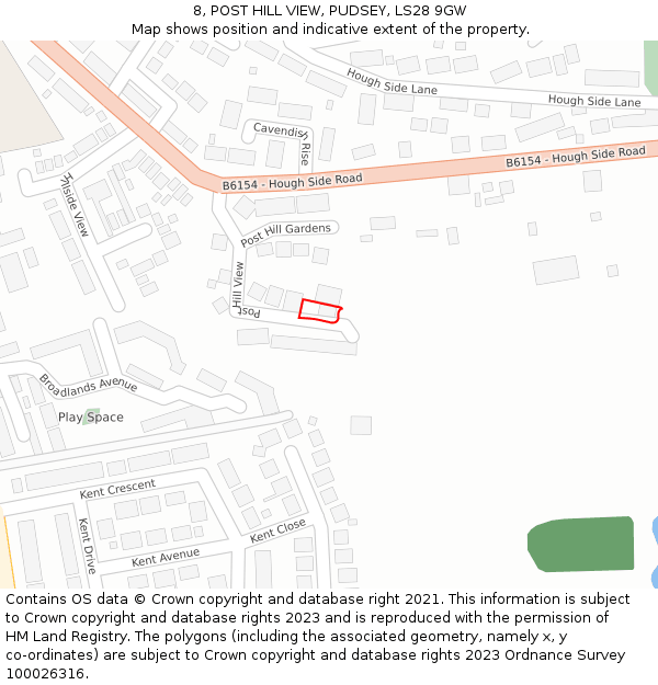 8, POST HILL VIEW, PUDSEY, LS28 9GW: Location map and indicative extent of plot