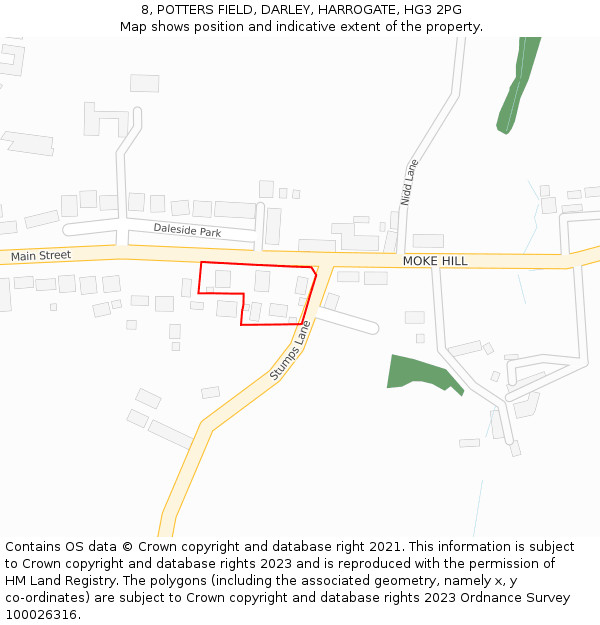 8, POTTERS FIELD, DARLEY, HARROGATE, HG3 2PG: Location map and indicative extent of plot