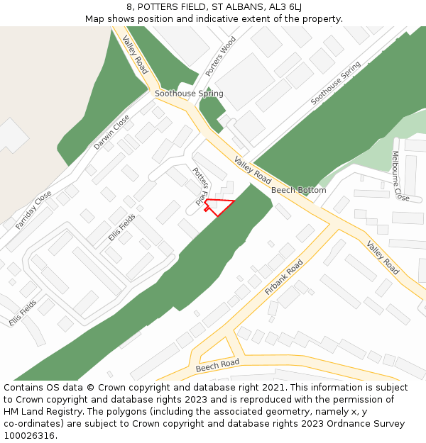 8, POTTERS FIELD, ST ALBANS, AL3 6LJ: Location map and indicative extent of plot