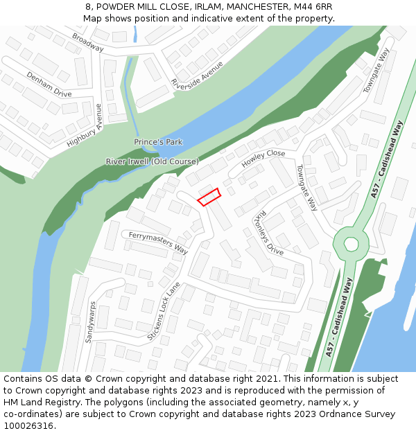 8, POWDER MILL CLOSE, IRLAM, MANCHESTER, M44 6RR: Location map and indicative extent of plot