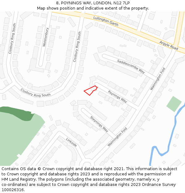 8, POYNINGS WAY, LONDON, N12 7LP: Location map and indicative extent of plot