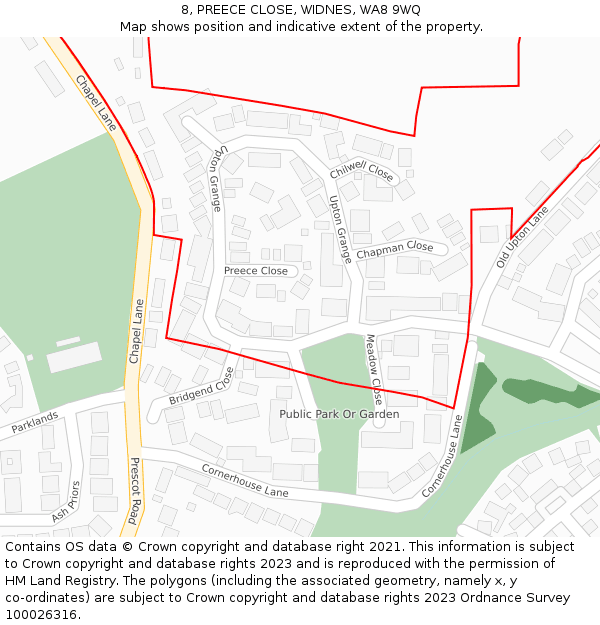 8, PREECE CLOSE, WIDNES, WA8 9WQ: Location map and indicative extent of plot