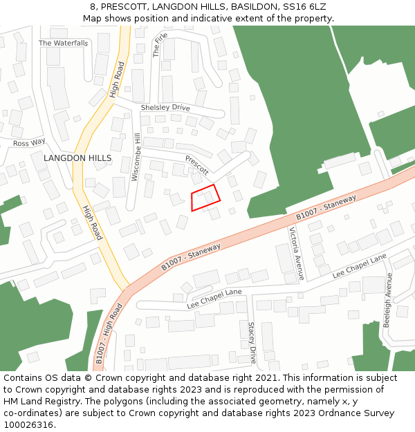 8, PRESCOTT, LANGDON HILLS, BASILDON, SS16 6LZ: Location map and indicative extent of plot