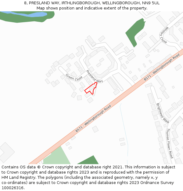 8, PRESLAND WAY, IRTHLINGBOROUGH, WELLINGBOROUGH, NN9 5UL: Location map and indicative extent of plot