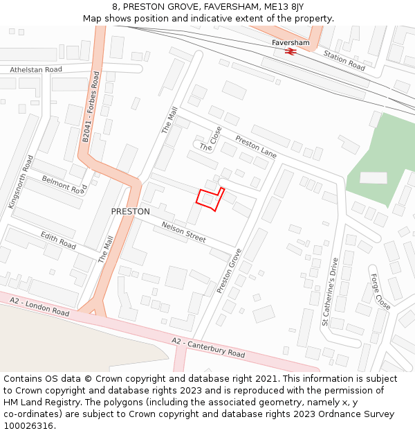 8, PRESTON GROVE, FAVERSHAM, ME13 8JY: Location map and indicative extent of plot