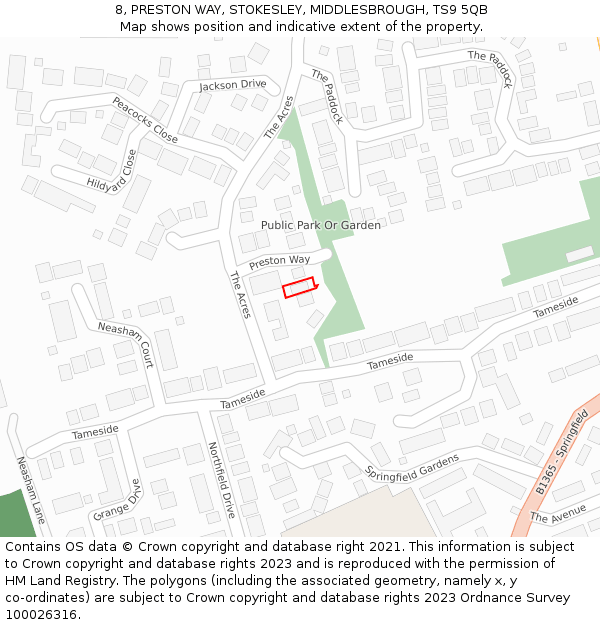 8, PRESTON WAY, STOKESLEY, MIDDLESBROUGH, TS9 5QB: Location map and indicative extent of plot