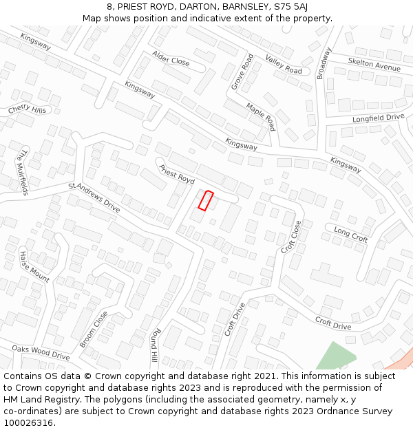 8, PRIEST ROYD, DARTON, BARNSLEY, S75 5AJ: Location map and indicative extent of plot