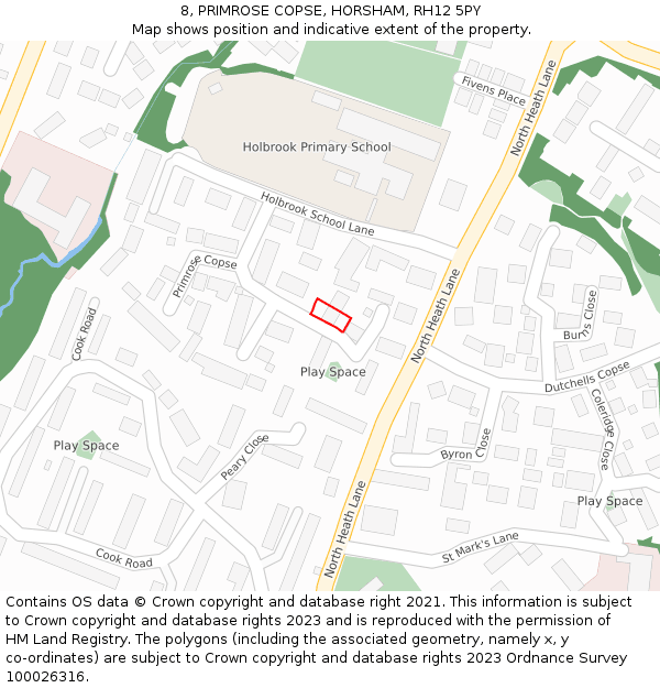 8, PRIMROSE COPSE, HORSHAM, RH12 5PY: Location map and indicative extent of plot