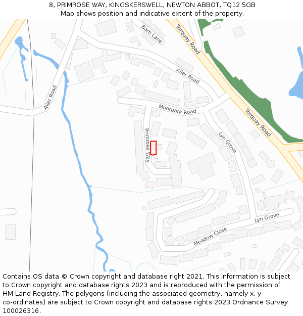 8, PRIMROSE WAY, KINGSKERSWELL, NEWTON ABBOT, TQ12 5GB: Location map and indicative extent of plot
