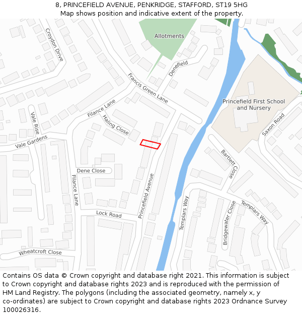 8, PRINCEFIELD AVENUE, PENKRIDGE, STAFFORD, ST19 5HG: Location map and indicative extent of plot