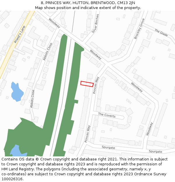 8, PRINCES WAY, HUTTON, BRENTWOOD, CM13 2JN: Location map and indicative extent of plot