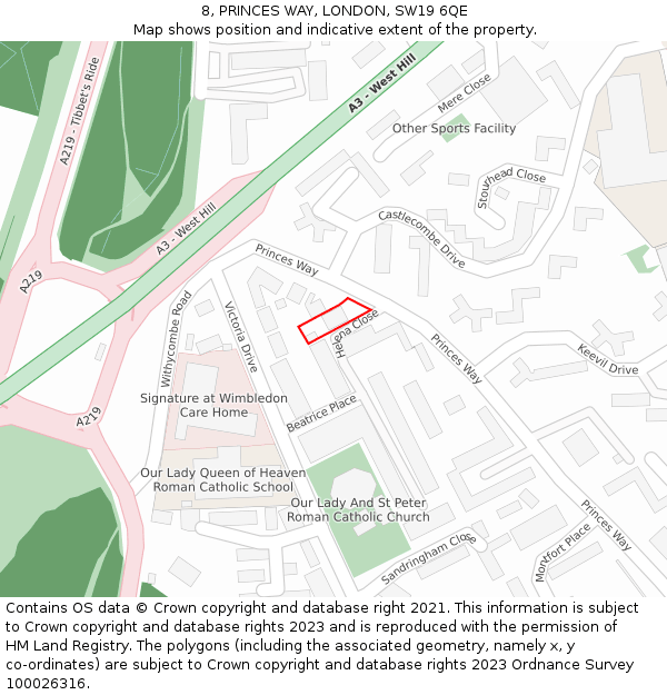 8, PRINCES WAY, LONDON, SW19 6QE: Location map and indicative extent of plot