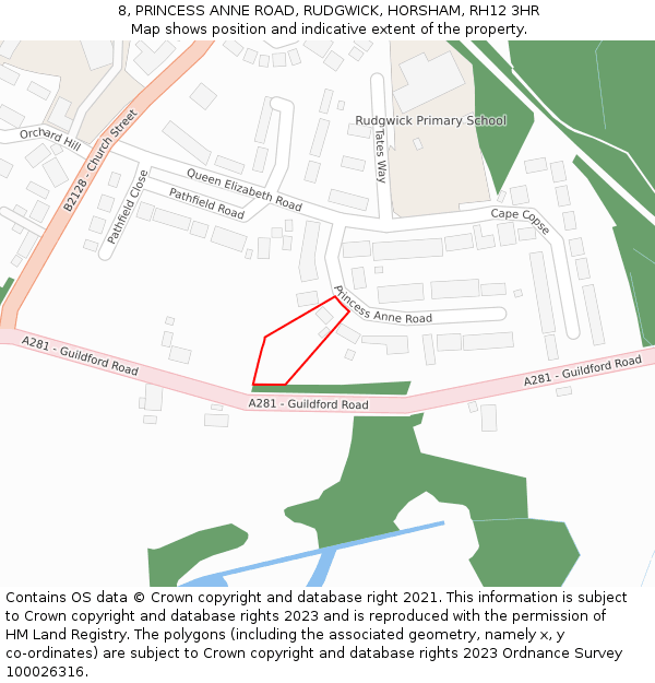 8, PRINCESS ANNE ROAD, RUDGWICK, HORSHAM, RH12 3HR: Location map and indicative extent of plot