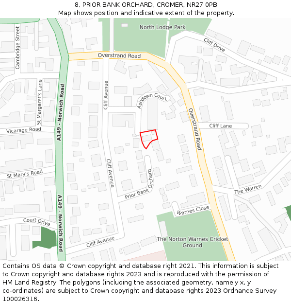 8, PRIOR BANK ORCHARD, CROMER, NR27 0PB: Location map and indicative extent of plot