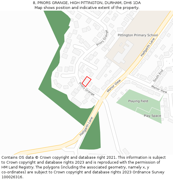 8, PRIORS GRANGE, HIGH PITTINGTON, DURHAM, DH6 1DA: Location map and indicative extent of plot