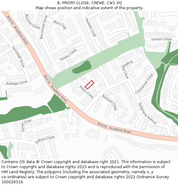 8, PRIORY CLOSE, CREWE, CW1 3YJ: Location map and indicative extent of plot