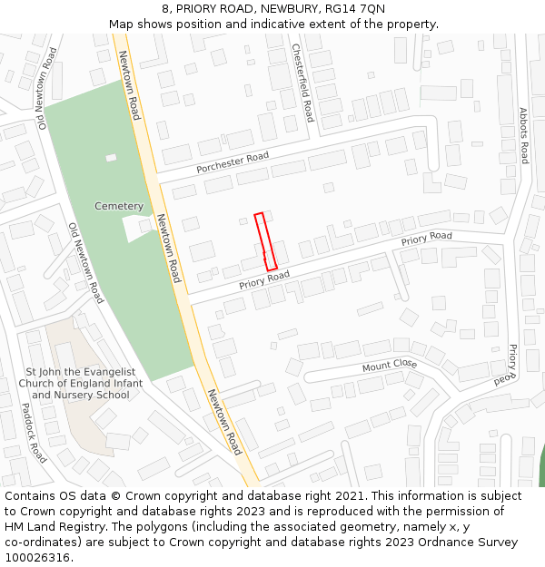 8, PRIORY ROAD, NEWBURY, RG14 7QN: Location map and indicative extent of plot