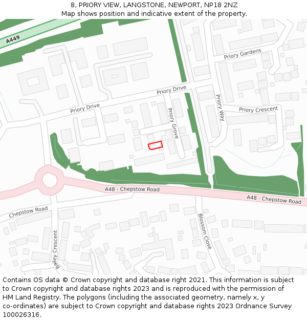 8, PRIORY VIEW, LANGSTONE, NEWPORT, NP18 2NZ: Location map and indicative extent of plot