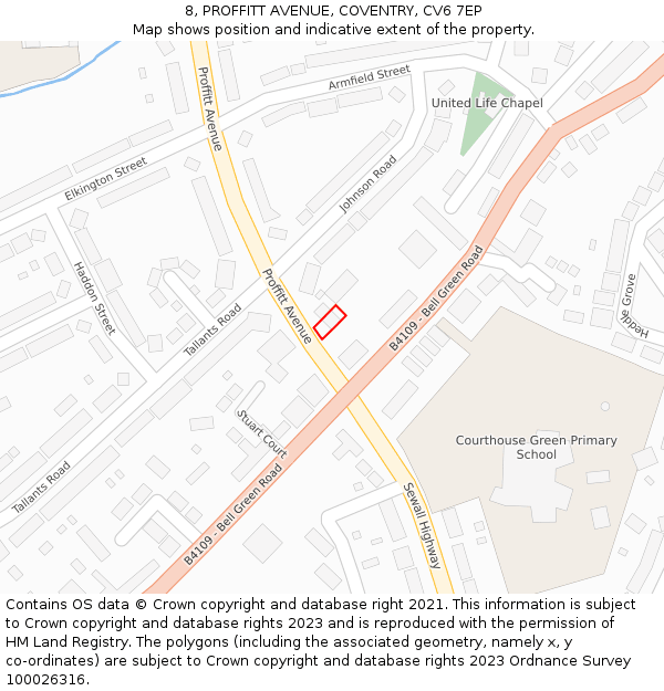 8, PROFFITT AVENUE, COVENTRY, CV6 7EP: Location map and indicative extent of plot