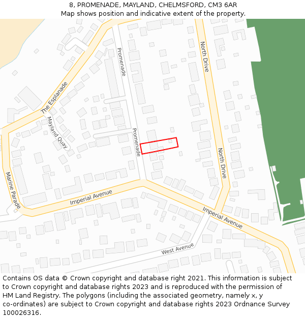 8, PROMENADE, MAYLAND, CHELMSFORD, CM3 6AR: Location map and indicative extent of plot