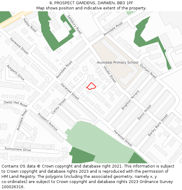 8, PROSPECT GARDENS, DARWEN, BB3 1PF: Location map and indicative extent of plot