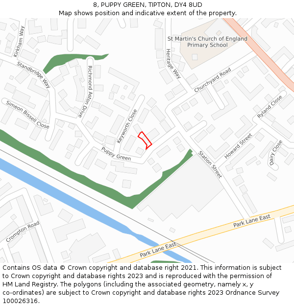 8, PUPPY GREEN, TIPTON, DY4 8UD: Location map and indicative extent of plot
