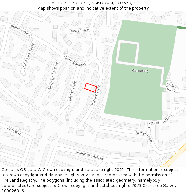 8, PURSLEY CLOSE, SANDOWN, PO36 9QP: Location map and indicative extent of plot