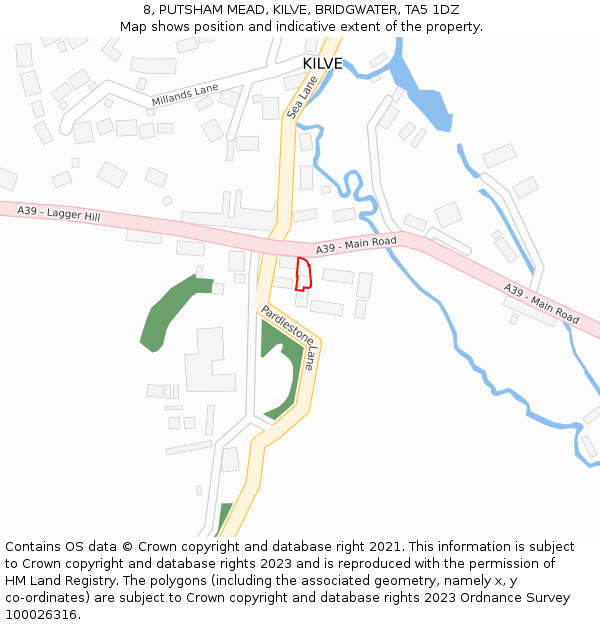 8, PUTSHAM MEAD, KILVE, BRIDGWATER, TA5 1DZ: Location map and indicative extent of plot