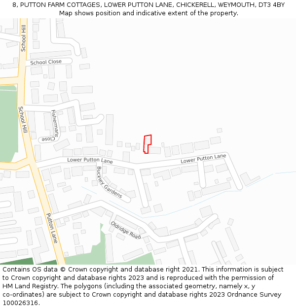 8, PUTTON FARM COTTAGES, LOWER PUTTON LANE, CHICKERELL, WEYMOUTH, DT3 4BY: Location map and indicative extent of plot