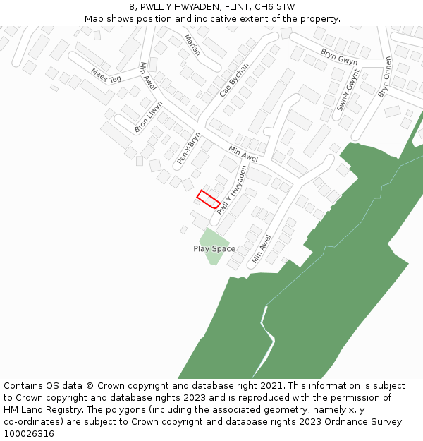 8, PWLL Y HWYADEN, FLINT, CH6 5TW: Location map and indicative extent of plot