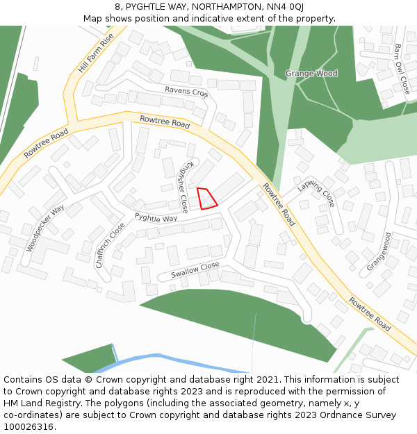 8, PYGHTLE WAY, NORTHAMPTON, NN4 0QJ: Location map and indicative extent of plot