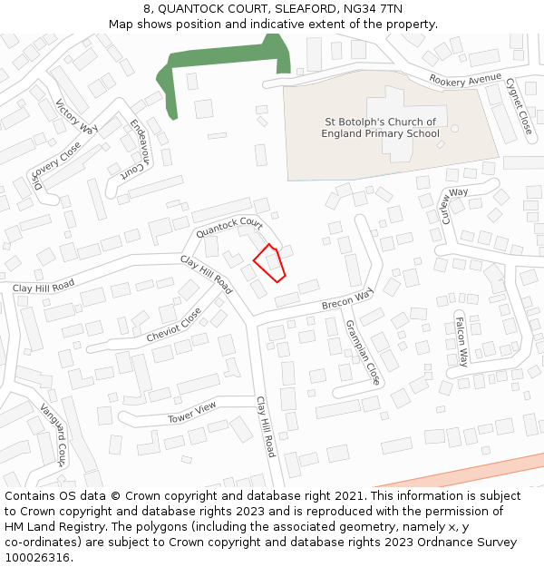 8, QUANTOCK COURT, SLEAFORD, NG34 7TN: Location map and indicative extent of plot