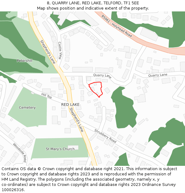 8, QUARRY LANE, RED LAKE, TELFORD, TF1 5EE: Location map and indicative extent of plot