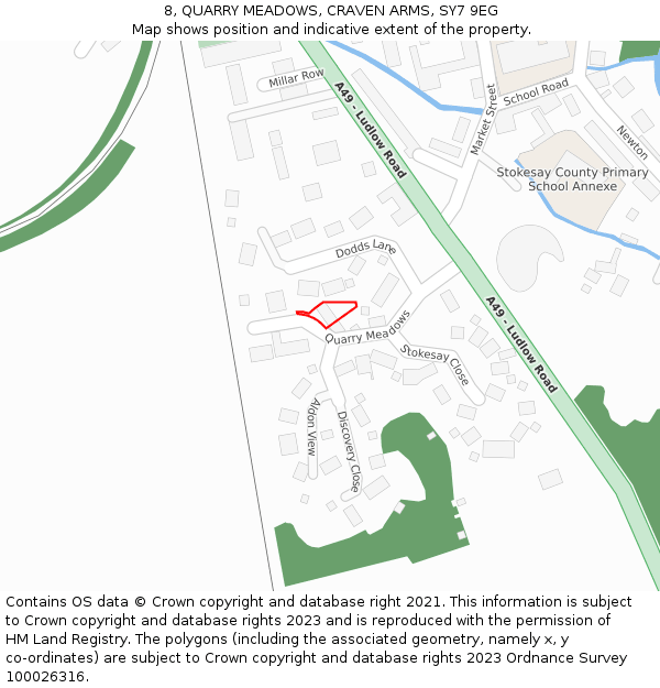 8, QUARRY MEADOWS, CRAVEN ARMS, SY7 9EG: Location map and indicative extent of plot