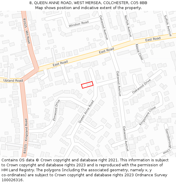 8, QUEEN ANNE ROAD, WEST MERSEA, COLCHESTER, CO5 8BB: Location map and indicative extent of plot
