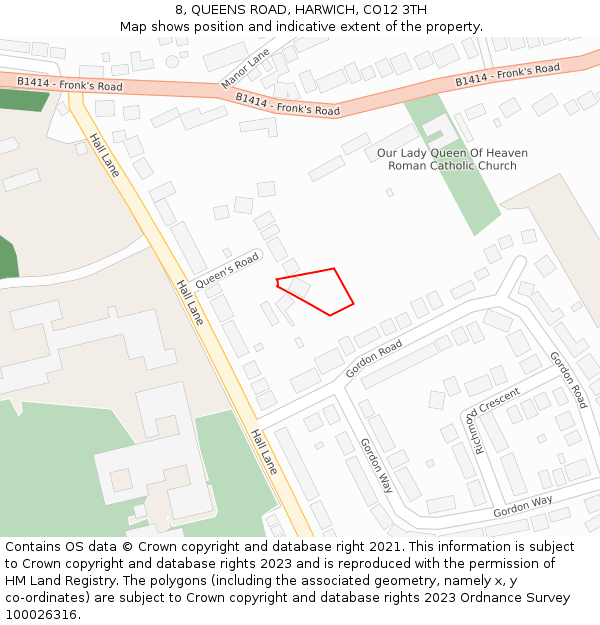 8, QUEENS ROAD, HARWICH, CO12 3TH: Location map and indicative extent of plot