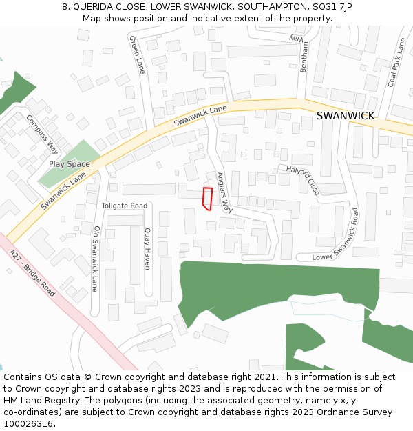 8, QUERIDA CLOSE, LOWER SWANWICK, SOUTHAMPTON, SO31 7JP: Location map and indicative extent of plot