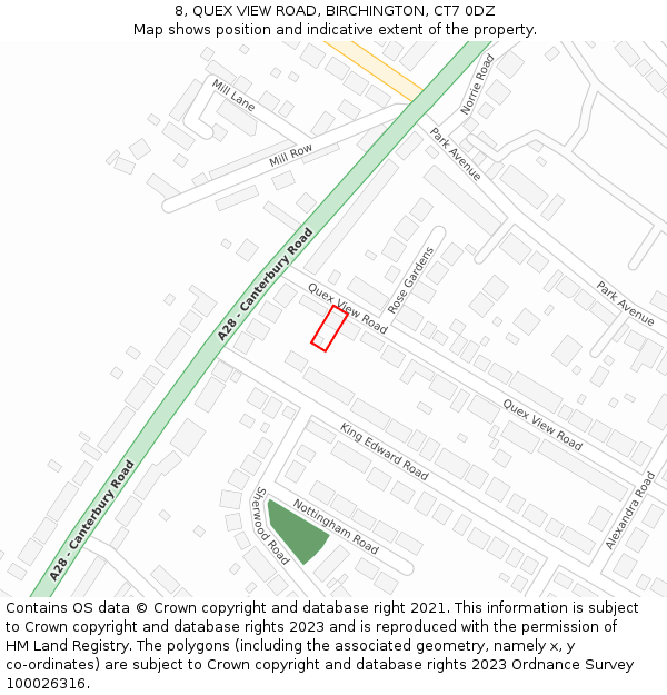 8, QUEX VIEW ROAD, BIRCHINGTON, CT7 0DZ: Location map and indicative extent of plot