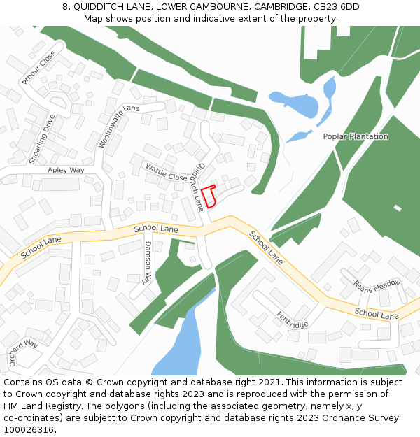 8, QUIDDITCH LANE, LOWER CAMBOURNE, CAMBRIDGE, CB23 6DD: Location map and indicative extent of plot