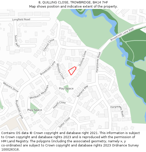 8, QUILLING CLOSE, TROWBRIDGE, BA14 7HF: Location map and indicative extent of plot