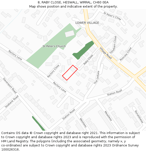 8, RABY CLOSE, HESWALL, WIRRAL, CH60 0EA: Location map and indicative extent of plot