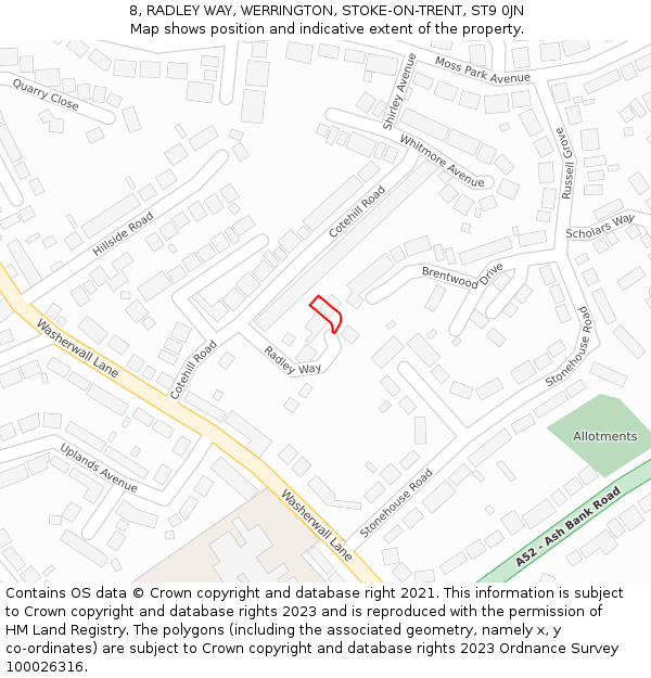8, RADLEY WAY, WERRINGTON, STOKE-ON-TRENT, ST9 0JN: Location map and indicative extent of plot