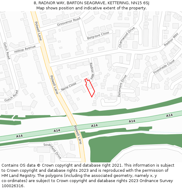 8, RADNOR WAY, BARTON SEAGRAVE, KETTERING, NN15 6SJ: Location map and indicative extent of plot