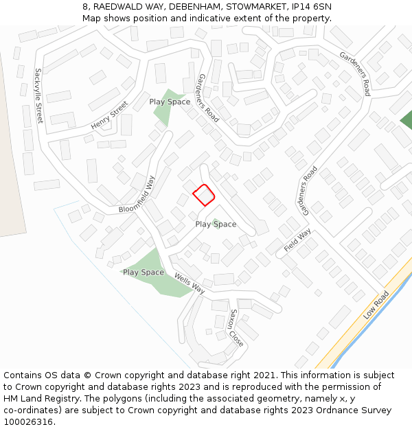 8, RAEDWALD WAY, DEBENHAM, STOWMARKET, IP14 6SN: Location map and indicative extent of plot