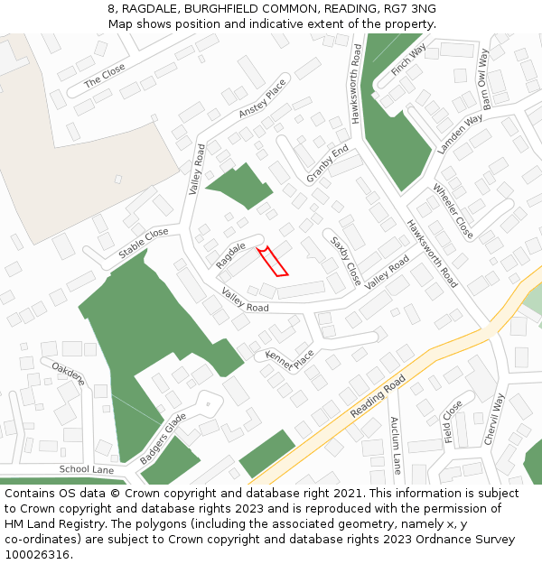 8, RAGDALE, BURGHFIELD COMMON, READING, RG7 3NG: Location map and indicative extent of plot