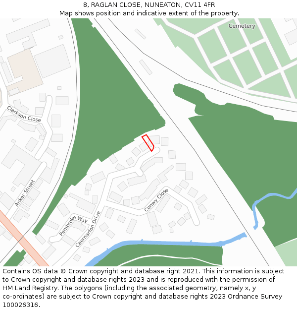 8, RAGLAN CLOSE, NUNEATON, CV11 4FR: Location map and indicative extent of plot