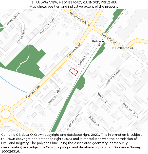 8, RAILWAY VIEW, HEDNESFORD, CANNOCK, WS12 4FA: Location map and indicative extent of plot