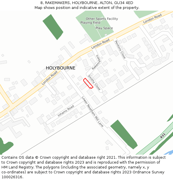 8, RAKEMAKERS, HOLYBOURNE, ALTON, GU34 4ED: Location map and indicative extent of plot